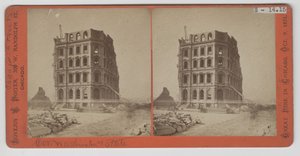 Stereograph of view of the First National Bank after the Chicago Fire of 1871